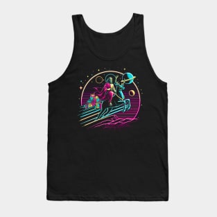 COOL JESUS RIDING RAINDEER SLEIGH RETRO 80'S NEON VIBE Tank Top